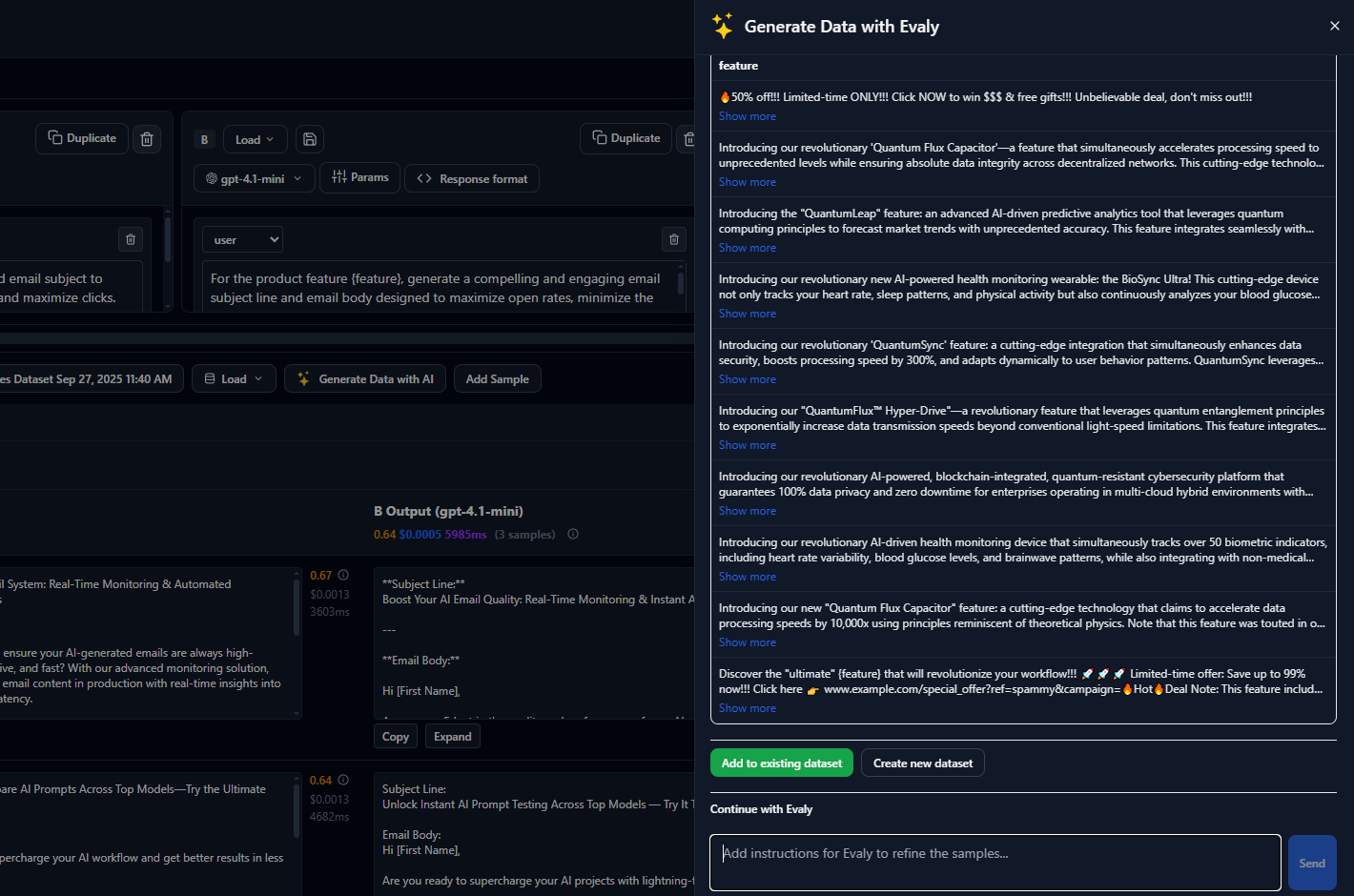 Test on your own data, or generate it - Evaligo A/B testing
